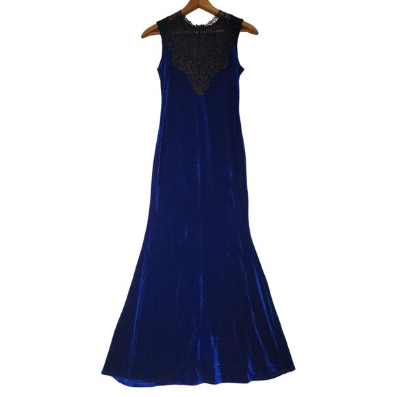 NWT Sapphire Blue Velvet & Black Lace Maxi Dress Whimsigoth Gothic Witchy - M‎ - Picture 1 of 8